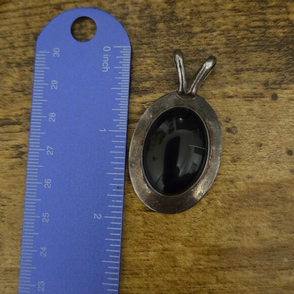 Vintage Robert Nillson Signed Sterling Silver & Black Onyx Modernist Pendant - Picture 5 of 16